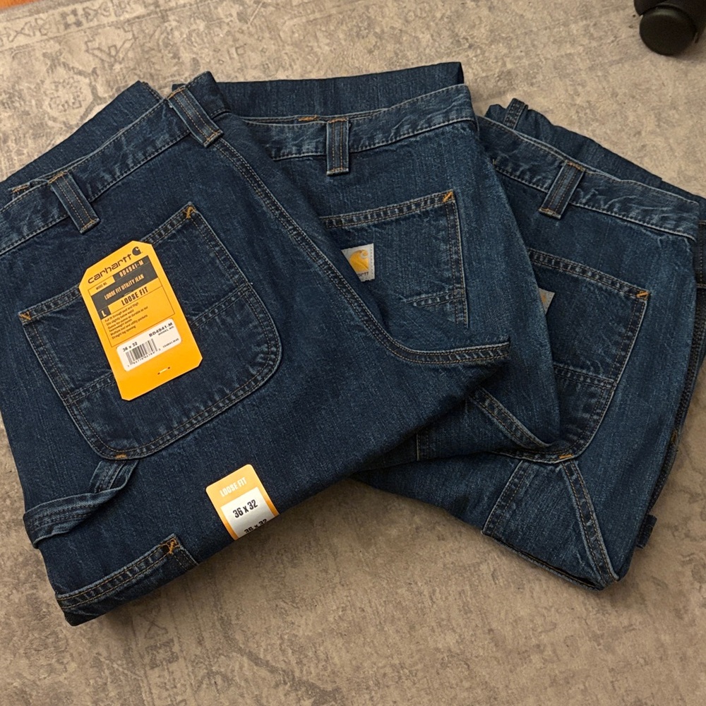 Carhartt Men's Relaxed Fit Dark Blue Jeans Three Pairs